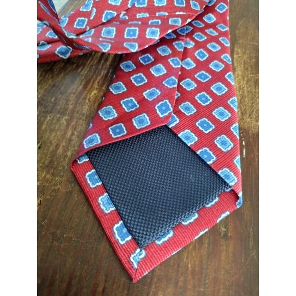 100% Silk Necktie Floral Square Print Roundtree & Yorke Mens Red Blue White - Picture 9 of 10